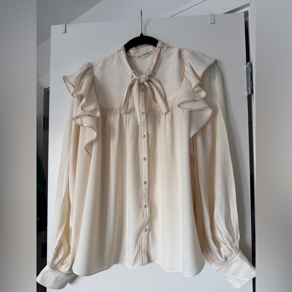 Ulla Johnson Women's Tabitha Long Sleeve Blouse Blanc Cream US 10